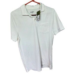 Goodfellow & Co Mens White Polo Single chest pocket  100% cotton fabric Size S